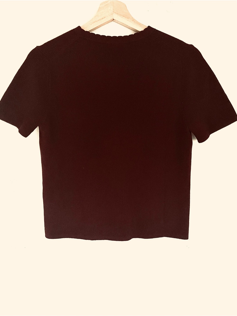 Uniqlo Scalloped Short Sleeve Cardigan in Dark Brown Size M NWT - Picture 3 of 8